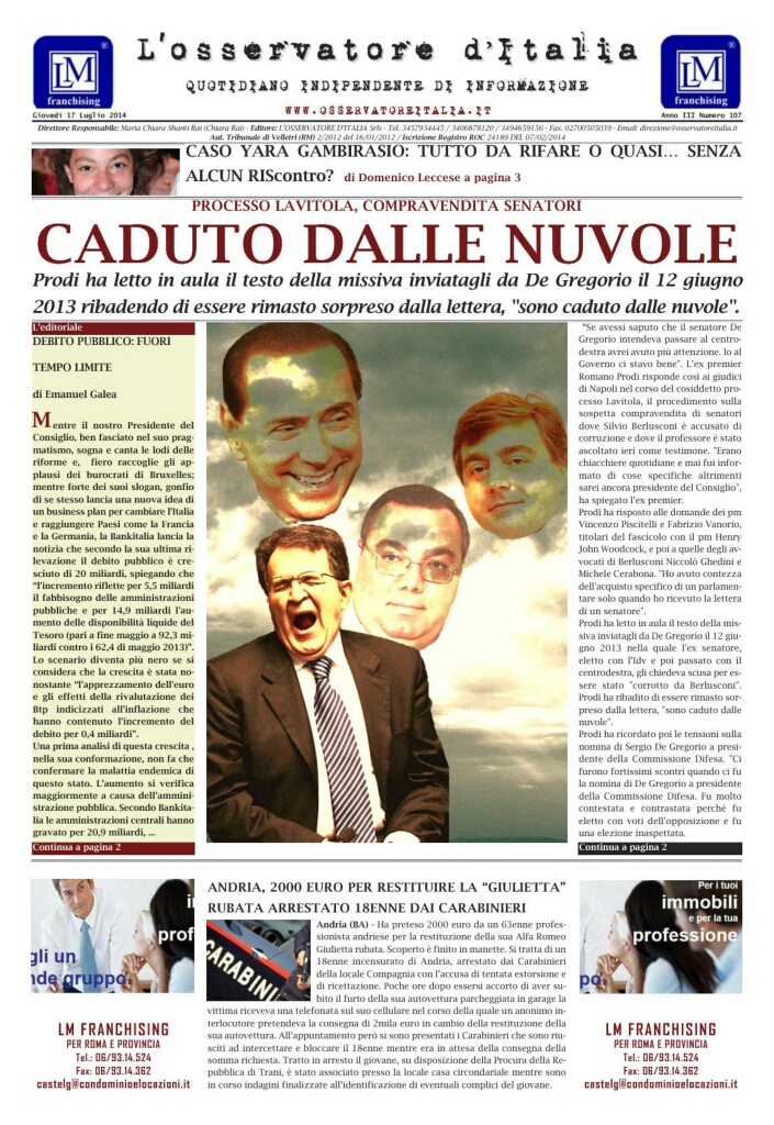 L'osservatore d'Italia edizione del 17 Luglio 2014